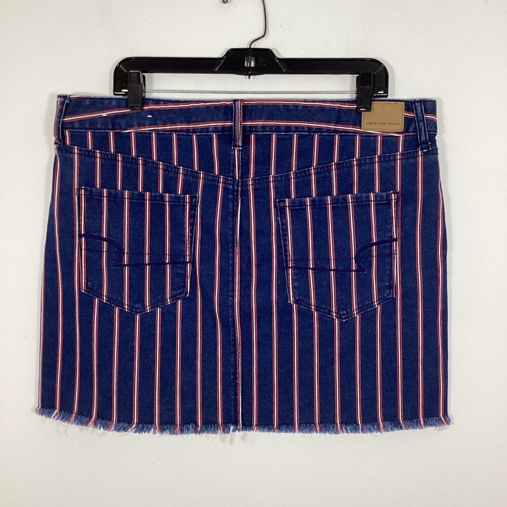 American Eagle Mini Skirt Red White Blue Denim Striped Stretch July 4th Size 16 - Picture 6 of 9